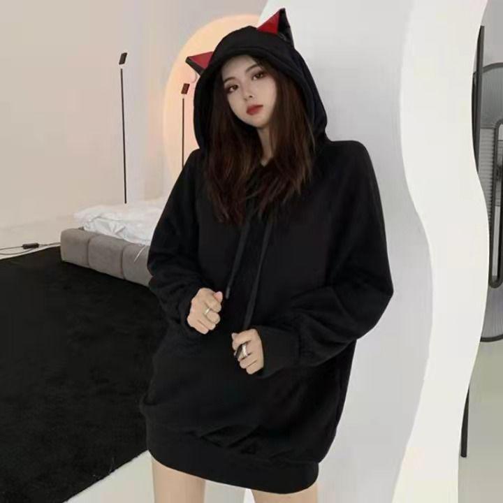 Autumn & Winter Velvet Cat Ear Hooded Sweatshirt - Korean Campus Style