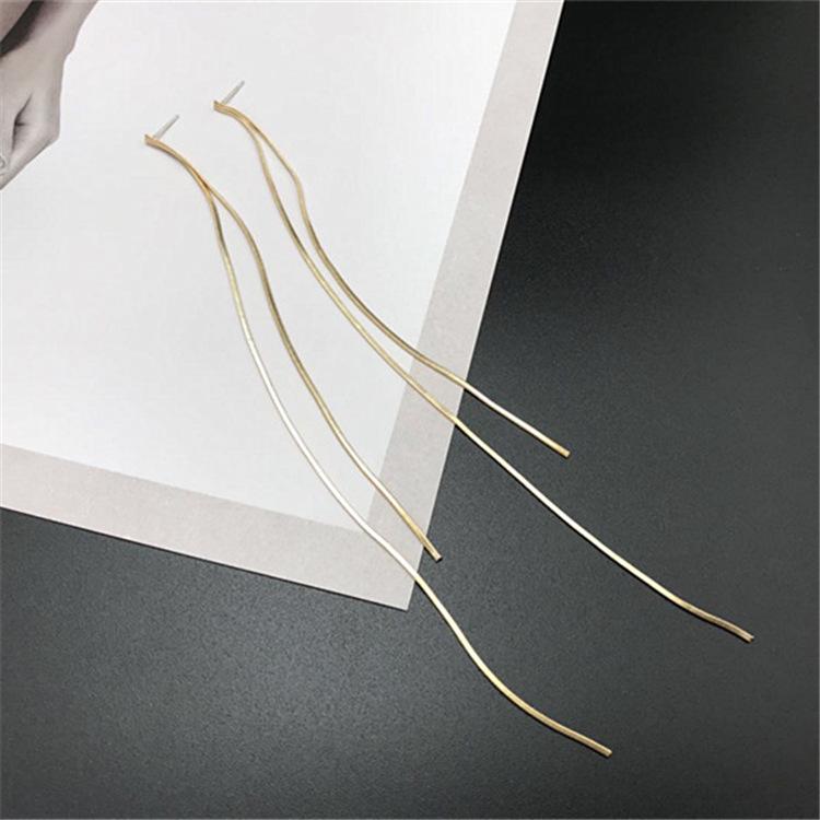 Minimalist 925 Silver Needle Extra Long Chain Tassel Earrings