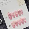 Pink Gradient Fake Nails with 3D Heart Easy To Apply Simple To Peel Off Nails for Hot Girl Dress Matching