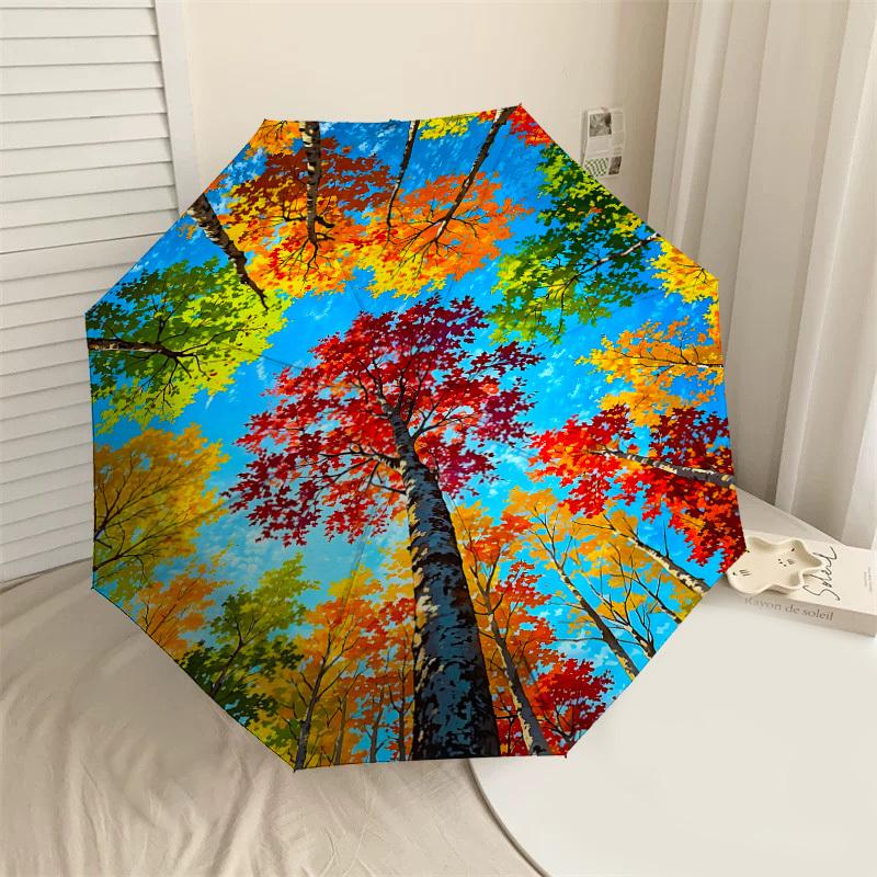 

1PC Autumn Leaves Forest Umbrella-8-Rib Reinforced, Automatic Open, Lightweight & Durable, Cute Fashion Accessory for Outdoor-P28