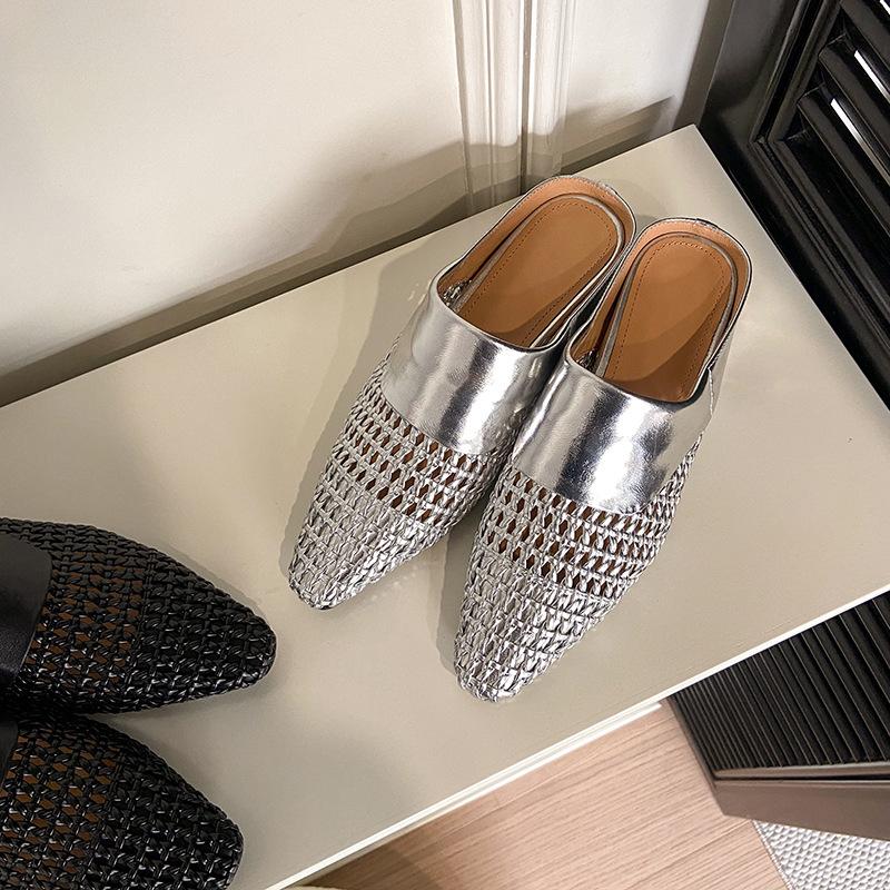 

2025 лето новый ручной работы сетка дышащий полый внутренняя высота танкетка Baotou тапочки модные и удобные 39 серебряный