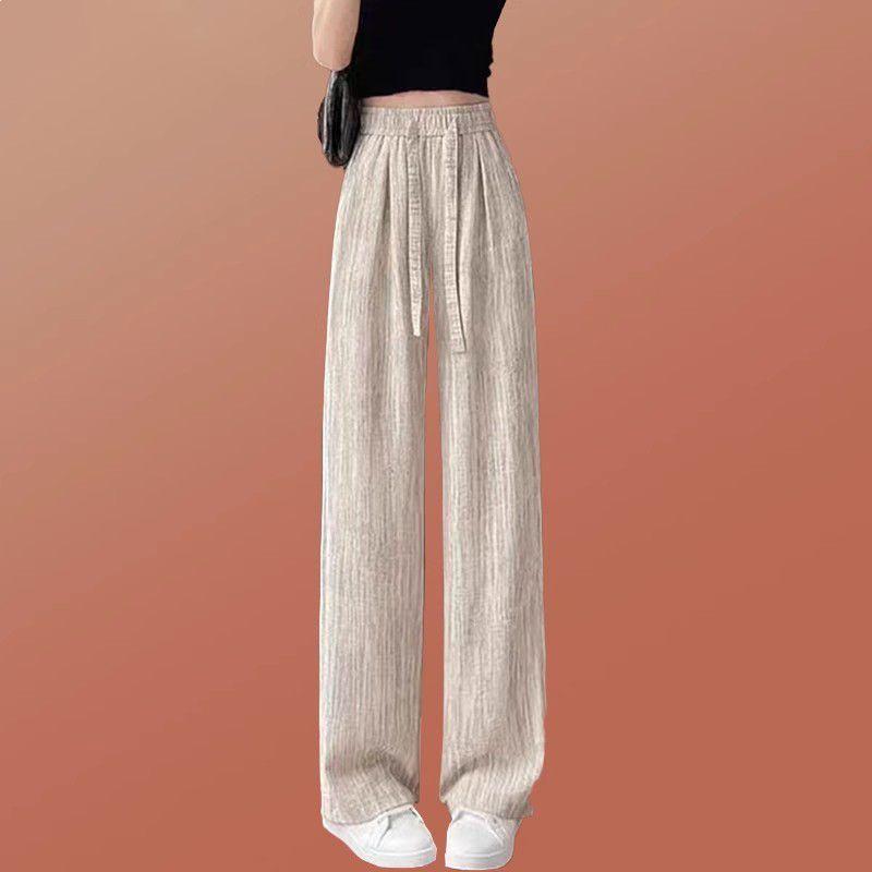 

Women s High Waist Ice Silk Wide-Leg Pants - Summer Thin, Loose, Straight-Leg, Slimming, Casual Drape Style. S 40-48 kg