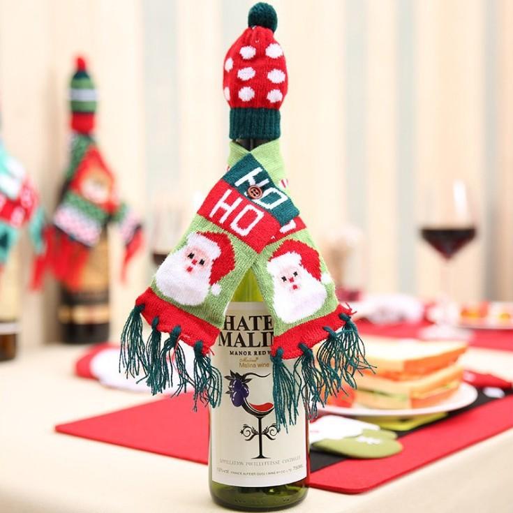 3pcs Christmas Themed Knitted Wine Bottle Cover Holiday Decoration Reindeer Santa Claus with Hat Scarf Design Home Decoration