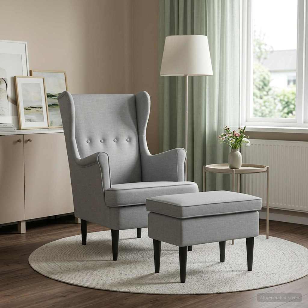 Armchair with Footstool 2 Pcs. Light Gray Fabric