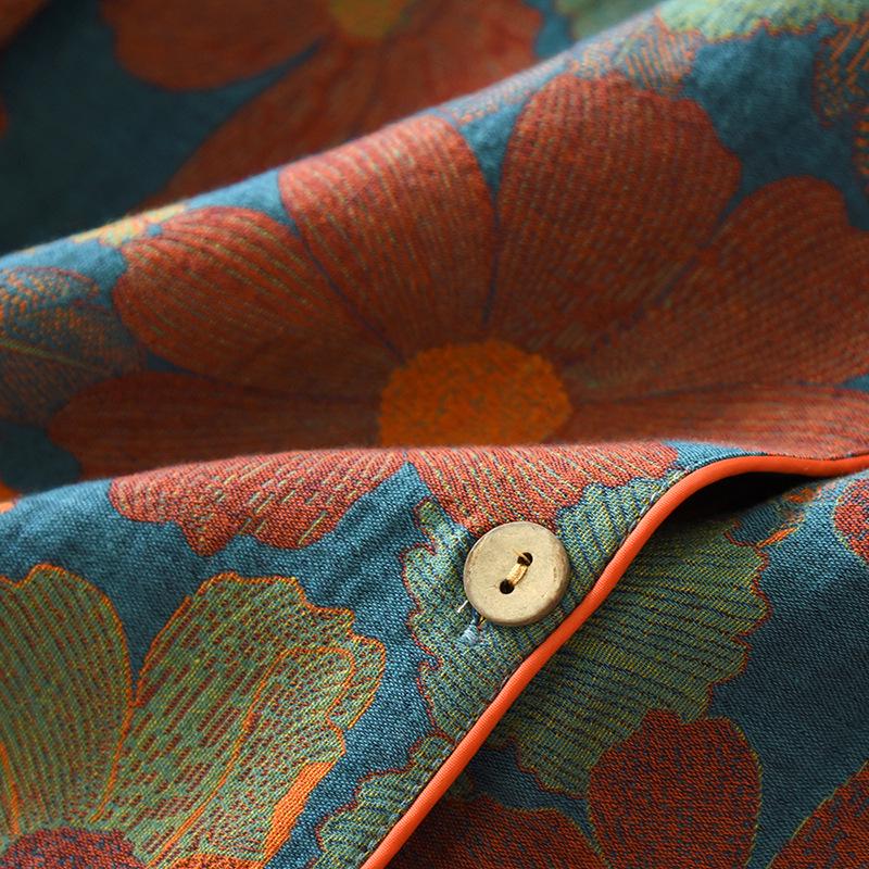 Damen-Pyjama im Muji-Stil aus garngefärbter Baumwolle-Jacquard - Langarm-Cardigan-Set für Frühling und Sommer