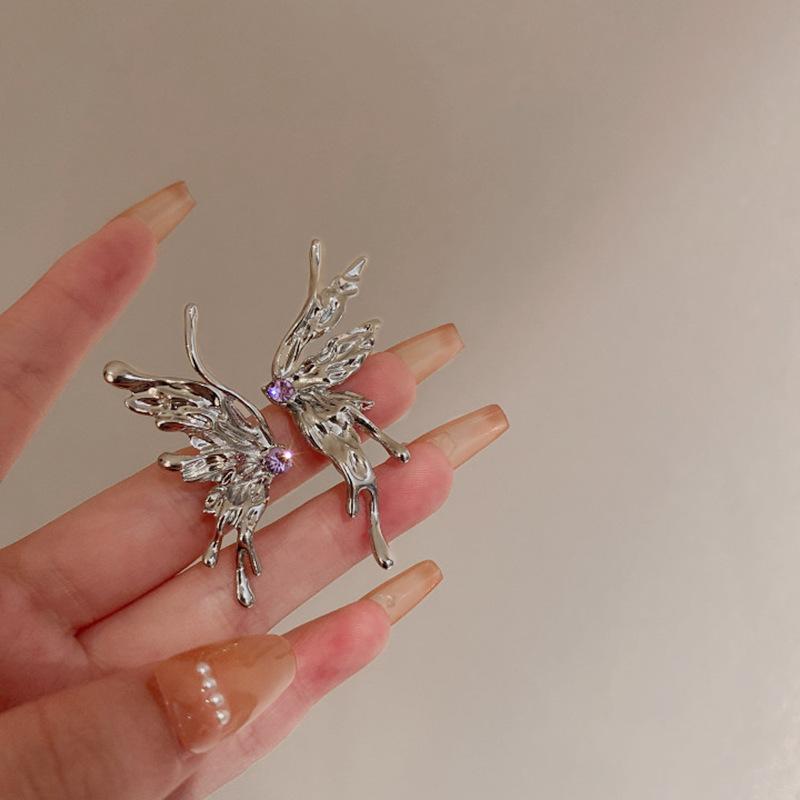 Silver Needle Cold Wind Irregularly Folded Butterfly Wing Earrings, Personalized Earrings Temperament Earrings 925 silver needle