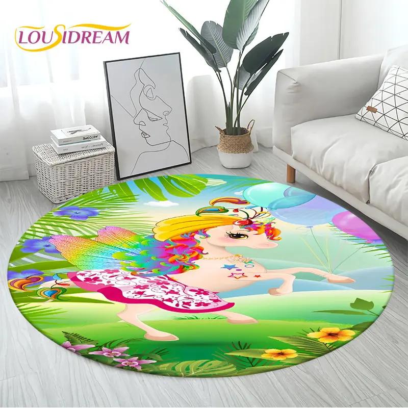 3D Cartoon Cute Unicorn Area Rug Large,Round Carpet Rug for Living Room Bedroom Sofa Decoration,Children Play Non-slip Floor Mat
