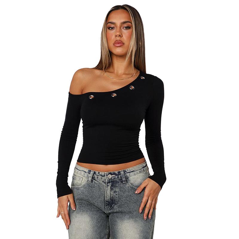 Europäischer Stil Damen Asymmetrisches Off-Shoulder Lochstickerei Cropped Pullover Top - Herbst Neuankunft