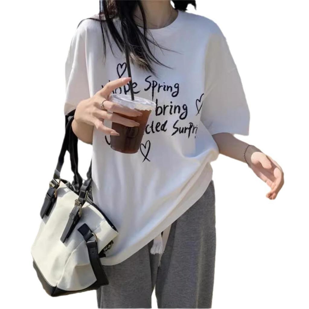 Women's Plus Size Short Sleeve Print T-Shirt - Slimming, Loose Fit, Age-Reducing Summer Top in White.