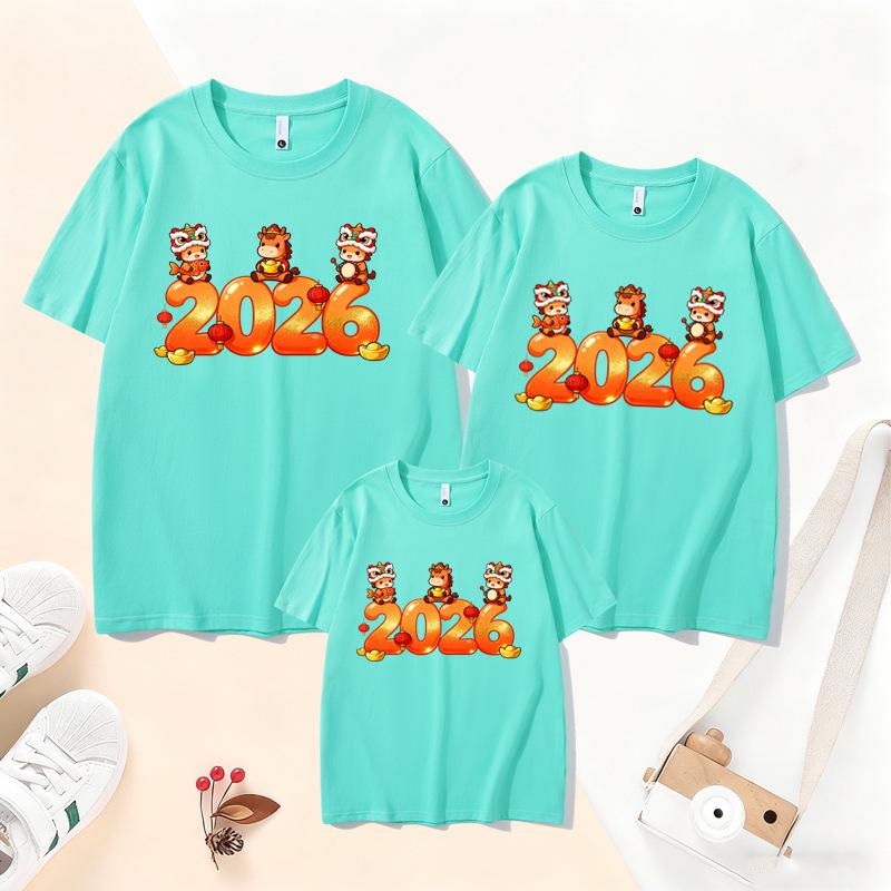 2026 Year of the Horse Red Family T-Shirt Set: Parent-Child Short-Sleeve for Chinese New Year Festive Photos