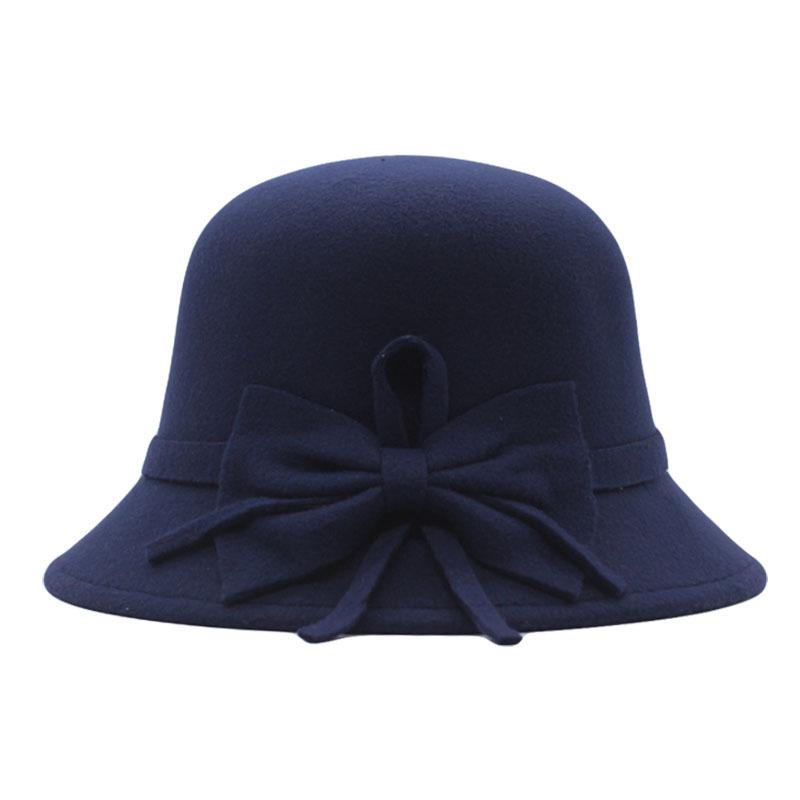 Basin hat women's autumn and winter casual hat big bow fashionable bucket hat women's dome British woolen top hat