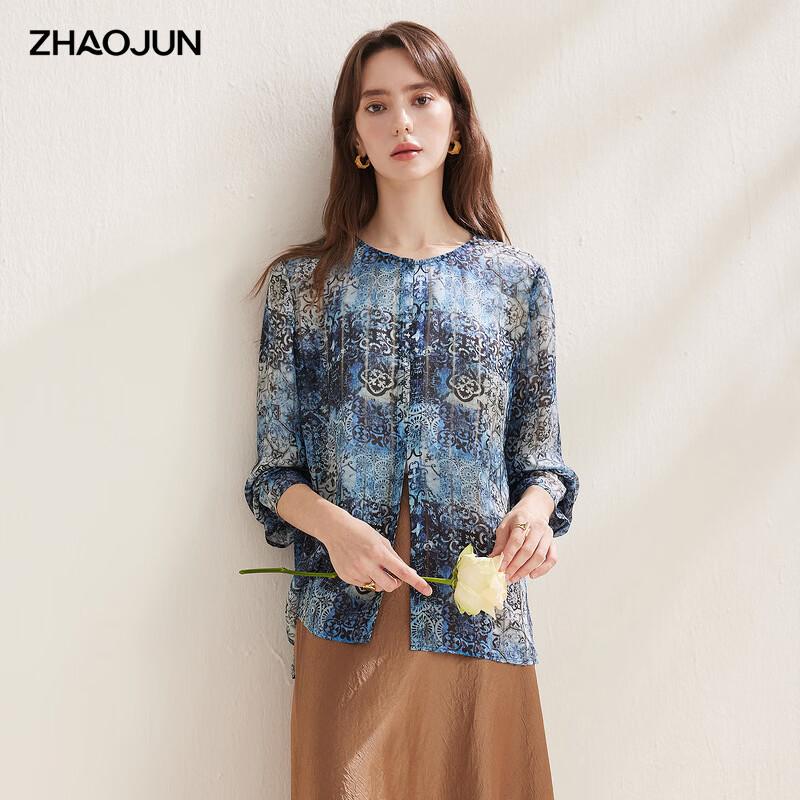 

Zhaojun 2026 Spring/Summer Vintage Print Mulberry Silk Chiffon Blouse L