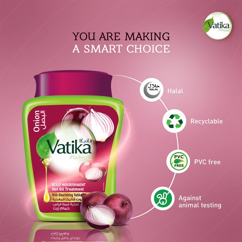 Masque Capillaire à l'Oignon Vatika Naturals Hammam Zaith - Traitement à l'Huile Chaude, Nutrition du Cuir Chevelu avec Extraits d'Oignon et Huiles Nourrissantes Vatika 500g.