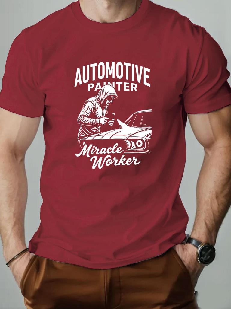 Man‘s T-shirt 100% Cotton Car repair Cartoon Printing Men Round Neck Casual Short Sleeve Summer Breathable Streetwear Top Tees