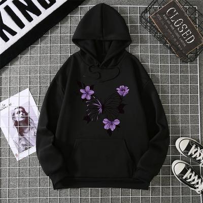 Sweat à capuche pour femme à imprimé floral, style Harajuku ample, molleton chaud et confortable, hoodies vintage d'automne, haut à col rond pour femme