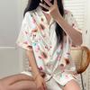 Sweet Girl Ice Silk Pajamas Women'S Summer Short-Sleeved Cardigan Fruit Paradise Printed Loungewear Set