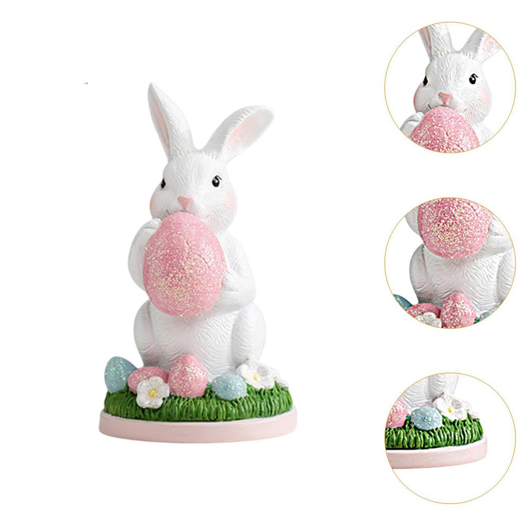 Easter Bunny Statue Collectible Creative Holiday Decor Cute Resin Ornament Rabbit Sculpture for Party Indoor Desk Table Walkway