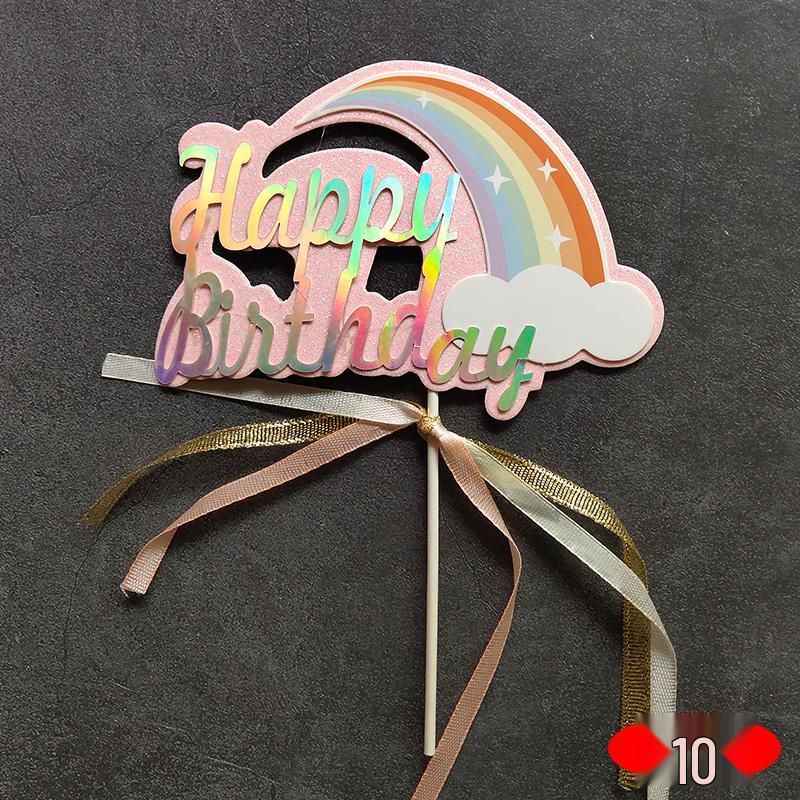 Large Rainbow Birthday Cake Toppers: Seven-Color Balloons, Love Hearts, Clouds, Stars Ornaments