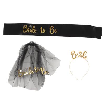 Bride To Be Tiara Shiny Black Bridal Wedding Ribbon Fringe Center Layered Veil Sash Crown Bride To Be Gifts