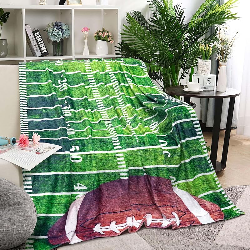 Football Blanket Gifts for Boys Girls Football Lovers, Green Football Throw Blanket Super Soft Travel Bed Sofa Blankets for Sport Fans Kids Adults