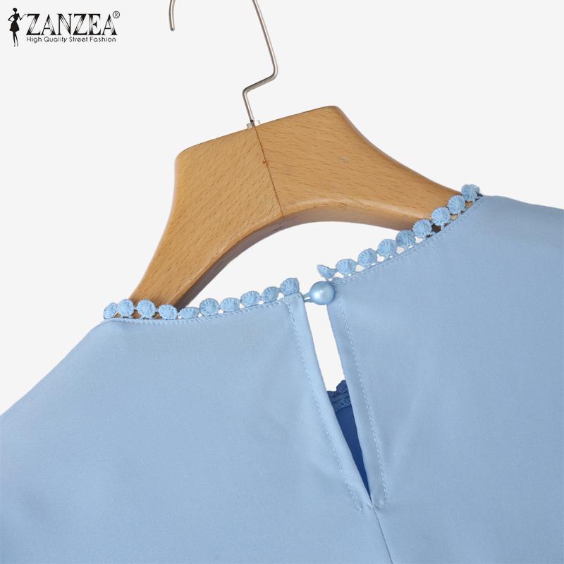 ZANZEA Women Casual O-neck 3/4 Sleeve Loose Patchwork Blouse