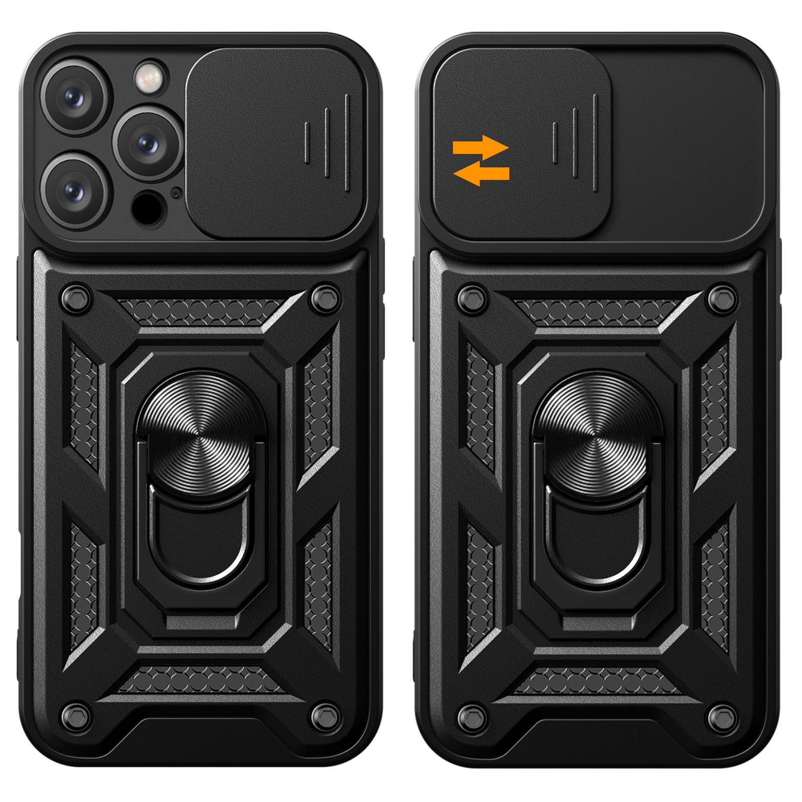 

For iPhone 16 Pro Max Case with Slide Camera Lid PC+TPU Kickstand Phone Cover Black