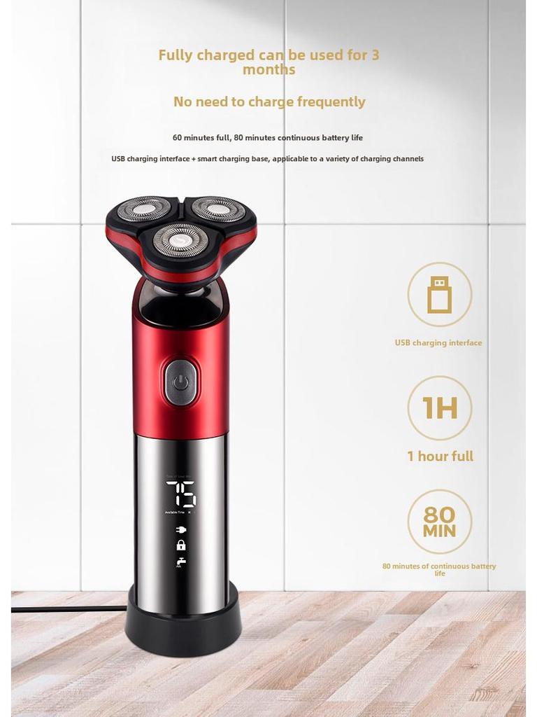 Men's Rechargeable Wet & Dry 3D Floating Shaver - Full Body, Washable, Electric, Three-Blade.