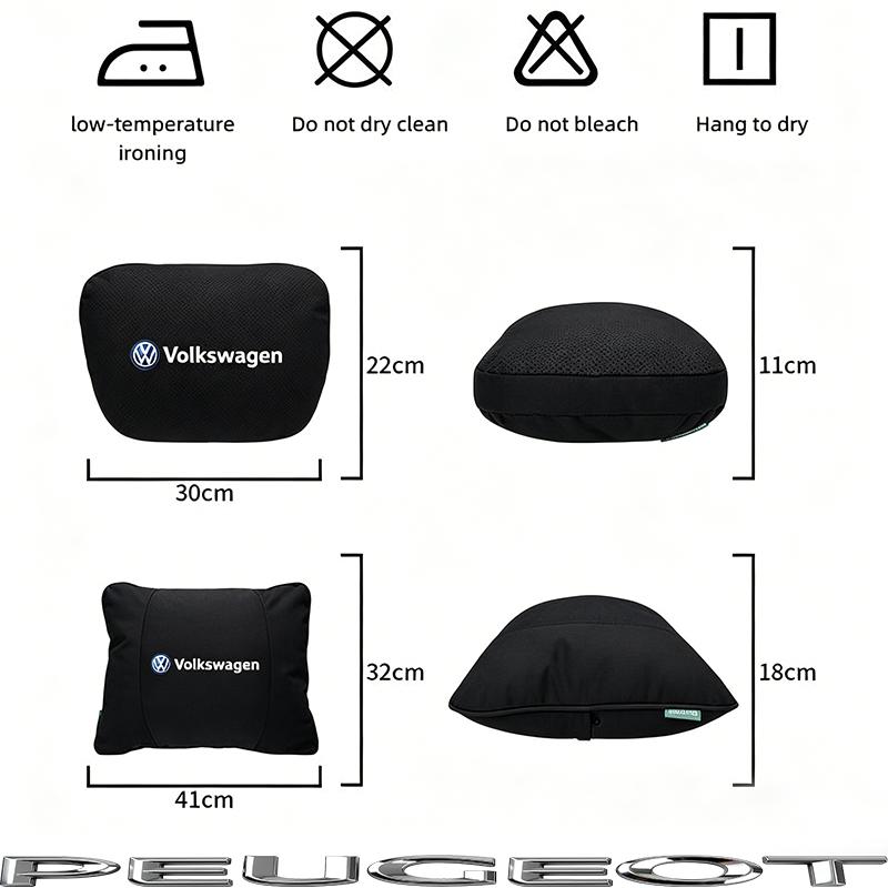 Car Suede Headrest Seat Neck Pillow Head Support For VW Tiguan Arteon Taigo Caddy CC e-up Golf Polo Passat Jetta Amarok Hub Cap