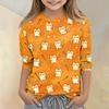 Kinder Tierdruck Rundhals Dreiviertelarm Lässiges T-Shirt Weicher Leichter Stoff Bequeme Passform Geeignet für den Alltag
