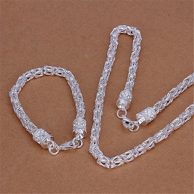 Conjunto de collar chapado en plata Conjunto de pulsera de plata S925 Joyería chapada en plata Conjunto de dos piezas de pulsera y collar con cabeza nueva para hombre