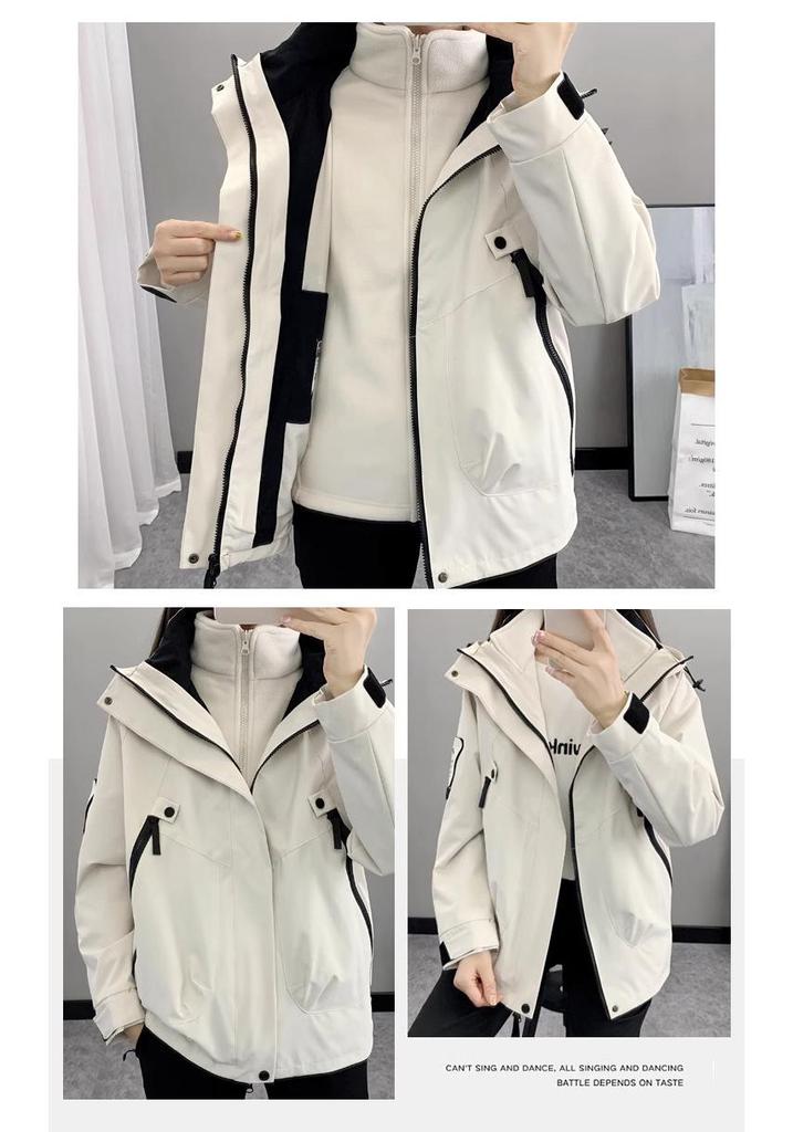 2025 Women's Windproof Fleece-Lined Detachable 3-in-1 Short Shell Jacket for Autumn & Winter Mountaineering