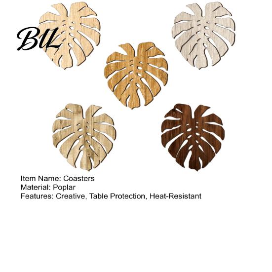Tea Cup Coaster 5Pcs Tropical Leaf Coasters Wooden Drink Mats for Kitchen Bar Table Summer Style Protection Monstera Shape Heat-Resistant Mat