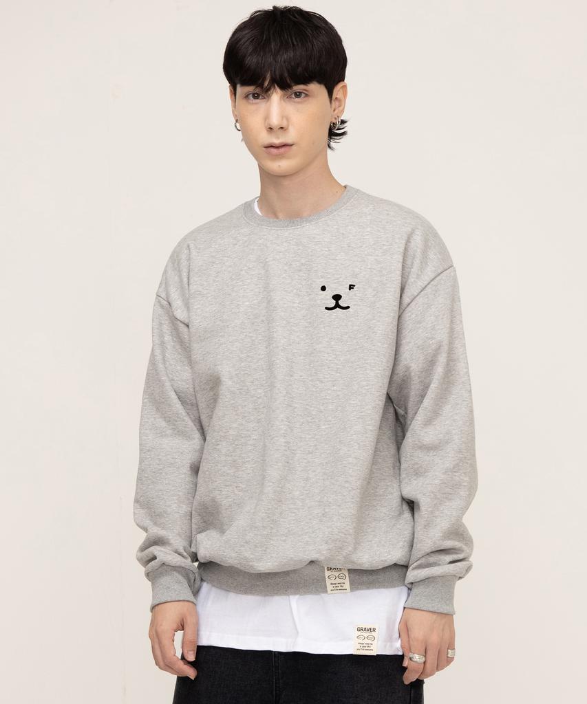 GRAVER [Unisex] Puppy Face Small Drawing Smile Sweatshirt_Gray