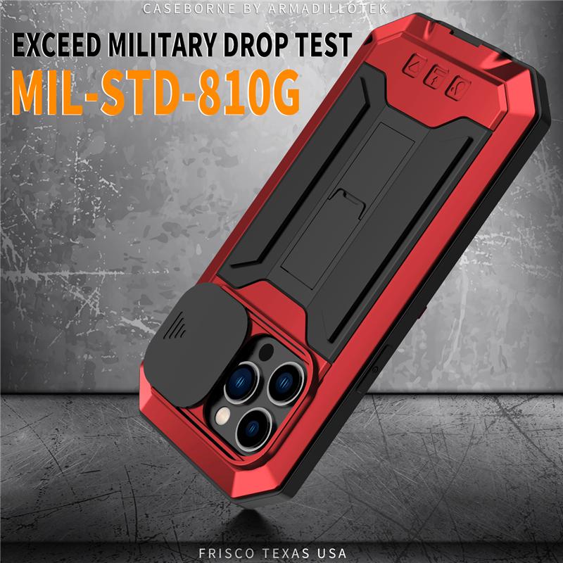 for iPhone 14 13 Pro Max Mini Case Military Grade Full-Body Rugged Built-in Kickstand Slide Camera Protective Cover Shell