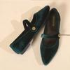 Fashion Elegant Velvet Ballet Flats Woman Luxury Velour Mary Jane Shoes Ladies Pointed Toe Buckle Strap Loafers In Purple Green