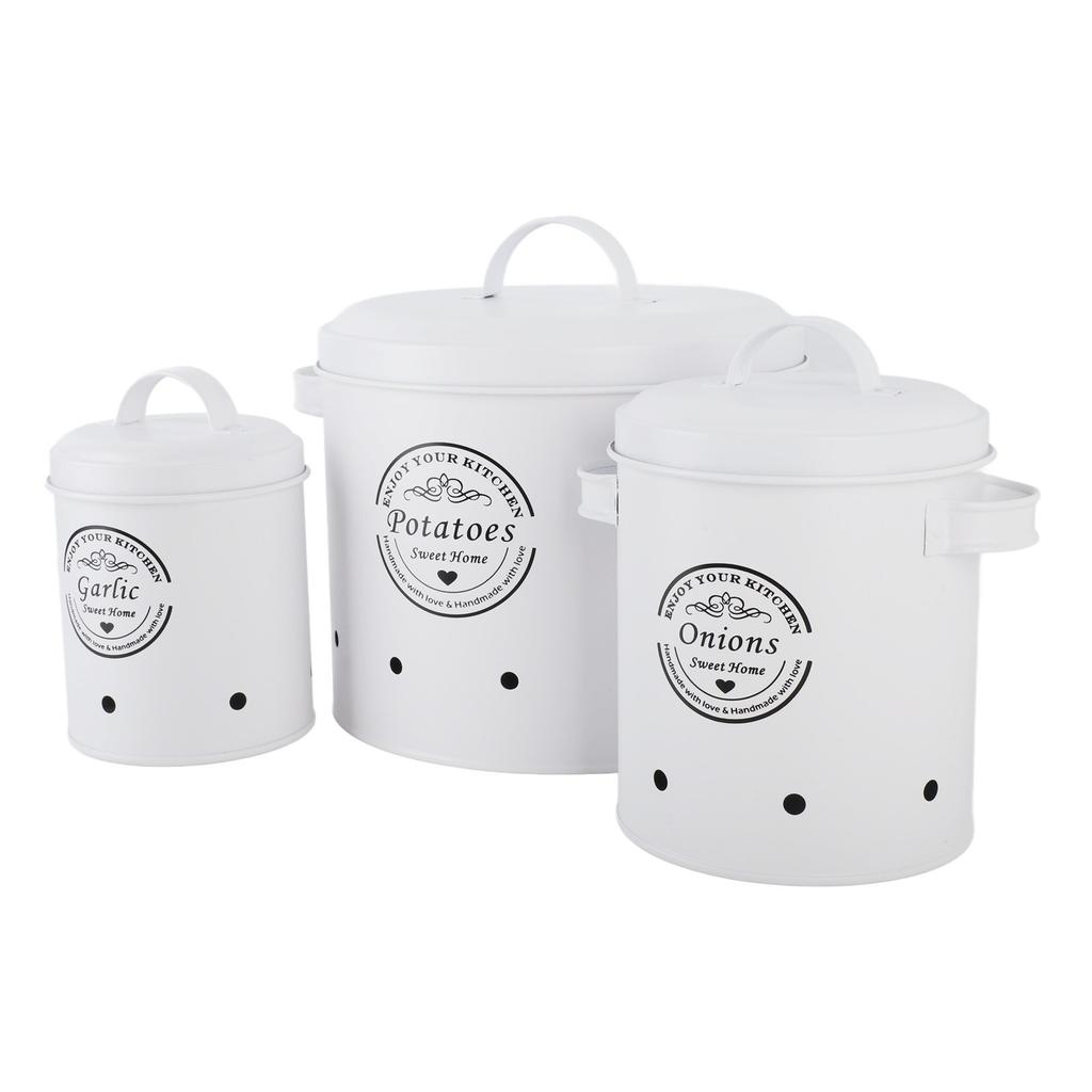 3 PCS Poubelle de Rangement pour Pommes de Terre et Oignons Acier au Carbone Style Ferme Support pour Pommes de Terre Récipients de Rangement de Cuisine Bocal Contenants pour Plan de Travail