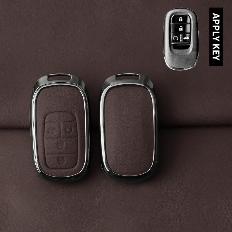 

Metal Leather Car Key Case Cover For Honda Civic Accord Hr-V Cr-V Crv Protected Shell Fob Bag Keychain Accessories
