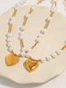 1 Pc Handmade Beaded Faux Zircon Necklace, Fashionable Titanium Gold-Plated Heart Pendant Clavicle Chain Necklace For Women