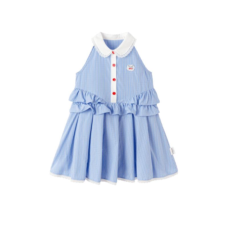 Balabala Girls 2026 Summer Preppy Plaid Sleeveless Dress 120