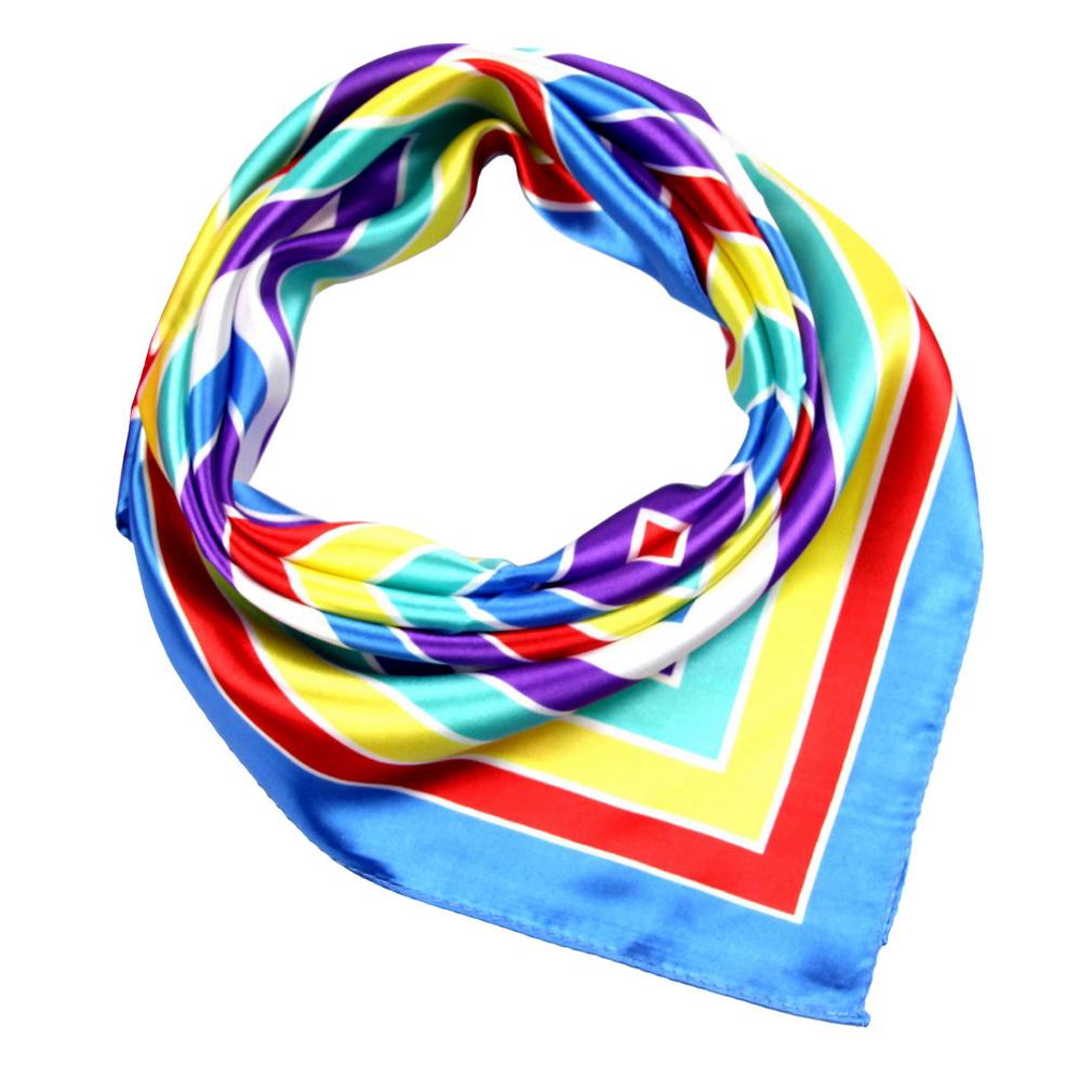 60x60cm Colorful Geometric Stripe Print Satin Silk Scarf Multifunctional Square Neck Scarves for Women