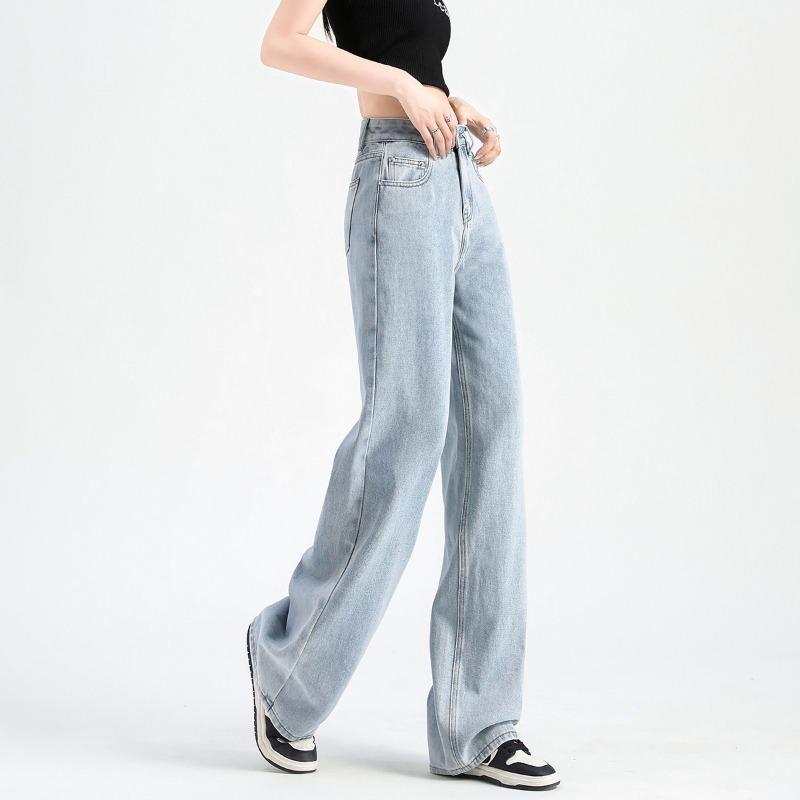 Light Blue Wide Leg Jeans Women Spring Summer Thin Loose High Waist Flowy Straight Long Pants