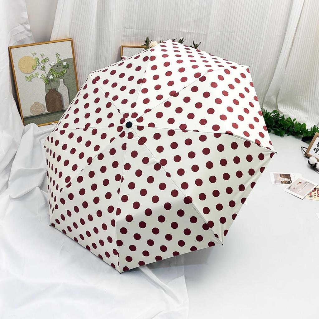 Retro Polka Dot Dual-Use Folding Umbrella: Windproof, Sturdy, Automatic Sunshade for Women