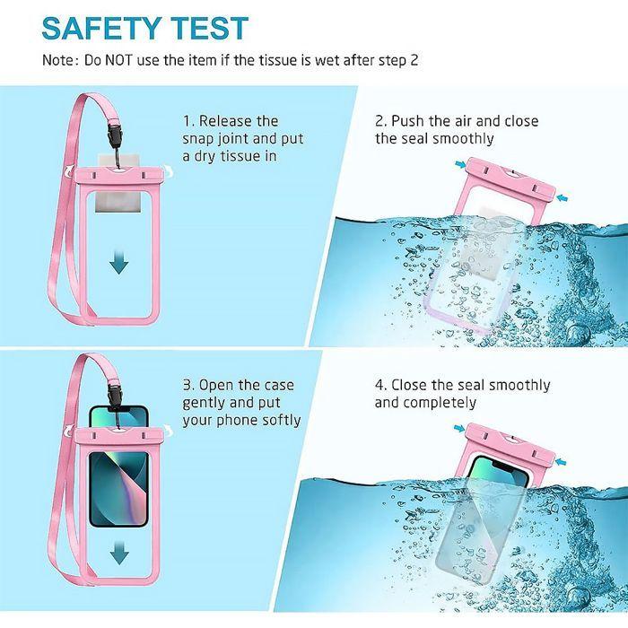 2x Housse Étanche pour Samsung Galaxy iPhone Xiaomi Redmi Google Téléphone, Protection Tactile IPX8 avec Bordure Rose