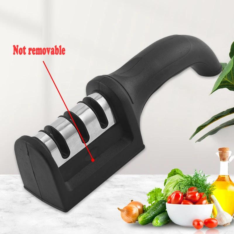 Knife Sharpener Handheld Multi-function 3 Stages Type Quick Sharpening Tool With Non-slip Base Kitchen Gadget Knives Accessories