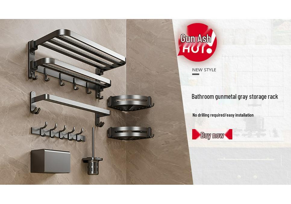 Wall-Mounted Toothbrush Holder and Mouthwash Cup, Punch-Free Space Aluminum Storage Rack