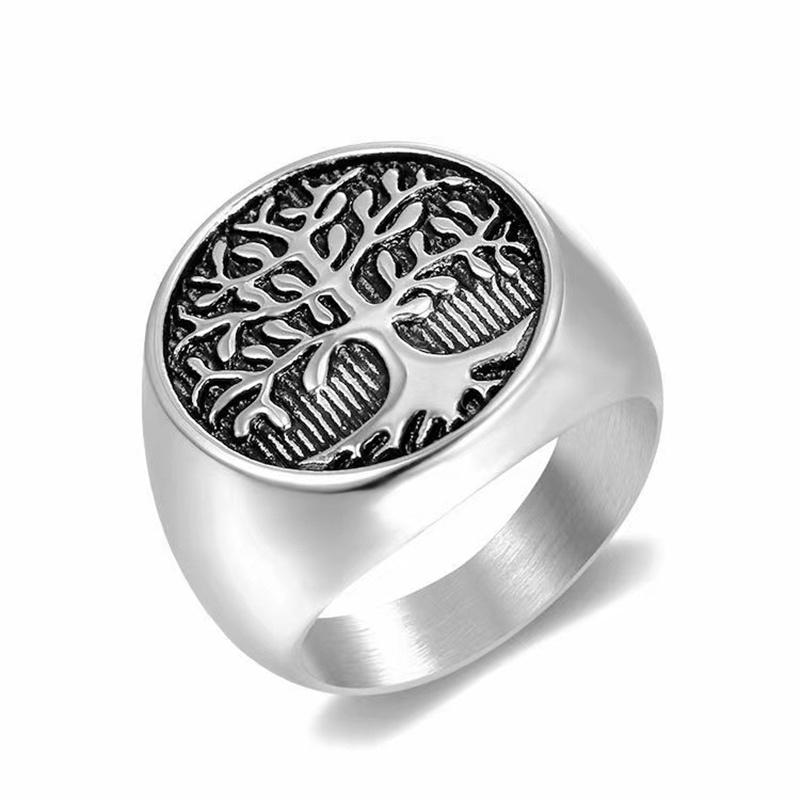 Tree Of Life Signet Ring For Men Stainless Steel Vintage Celtic Norse Viking Statement Jewelry Gift Engagement