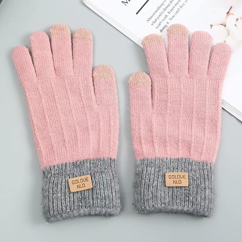 Knitted Touch Screen Gloves Autumn and Winter Warm Anti-slip Velvet Gloves Thickened Korean Style Unisex Woolen Gloves
