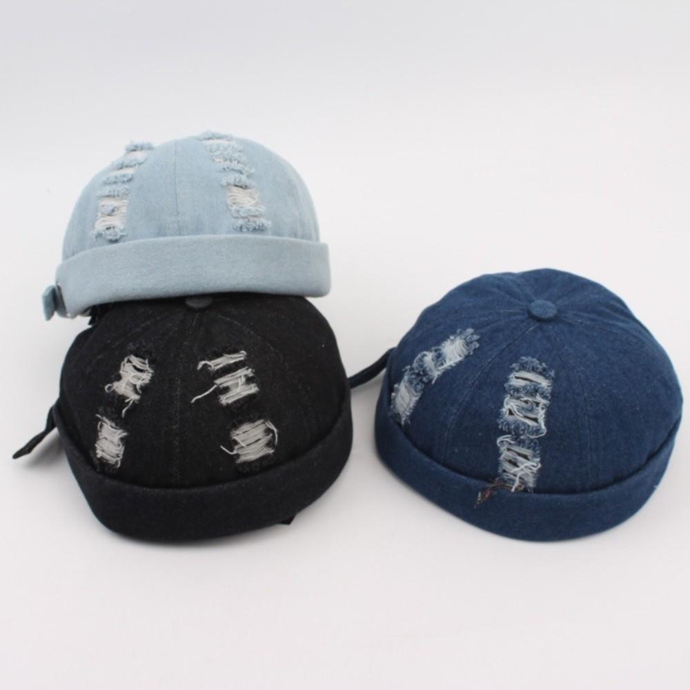 Denim Brimless Hat Dome Bucket Cap Simple Melon Docker Cap Streetwear