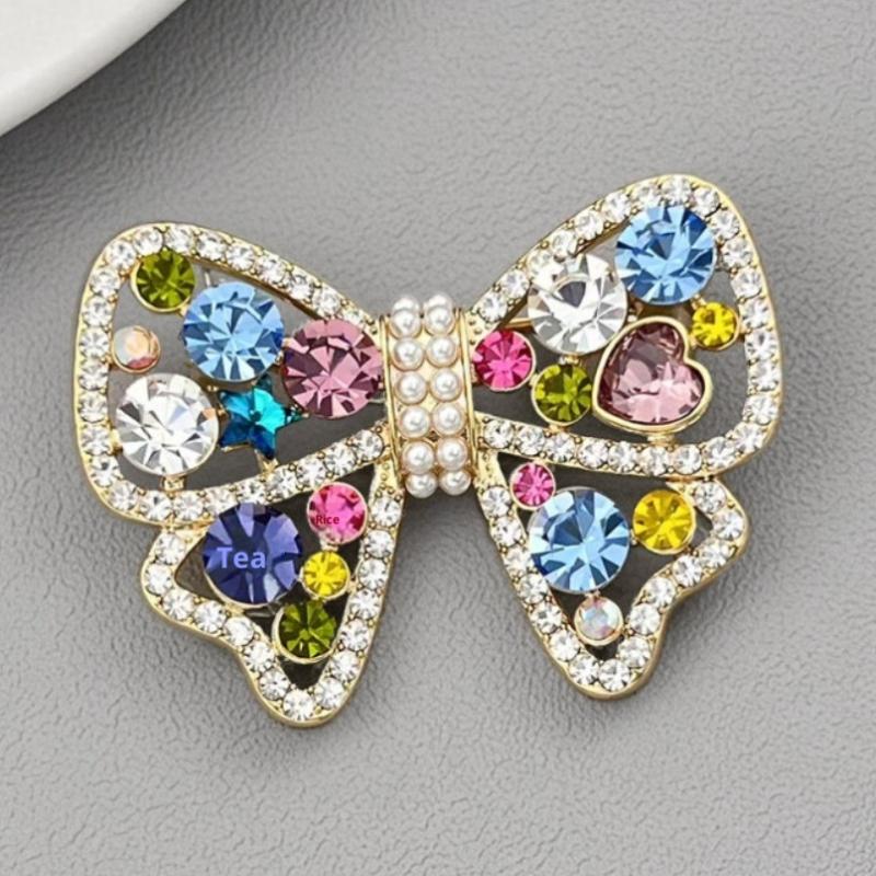 

New Fashion Sparkling Colorful Rhinestones Bow Brooches For Women Clothing Coat Jewelry Accessories Gift For Friends золотой