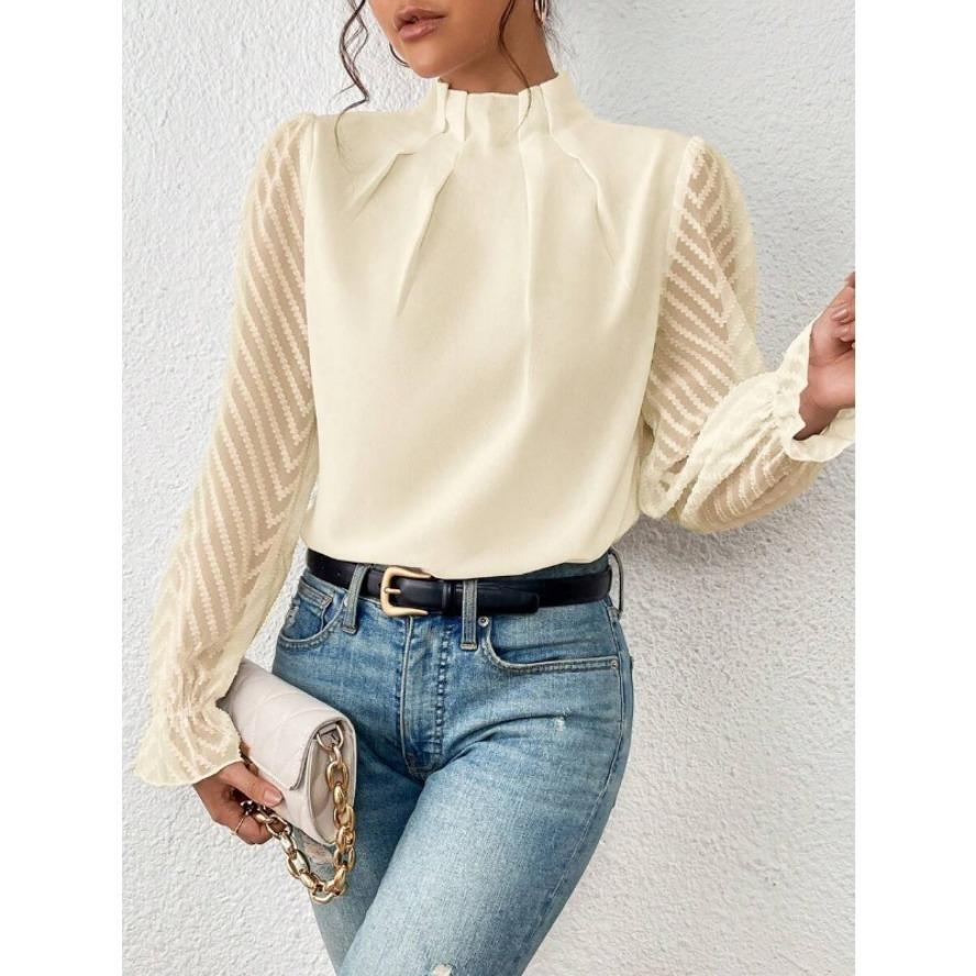 Women's Fashion Casual Spring Autumn Solid Color Print Long Sleeve Half Turtleneck Blouses & Shirts